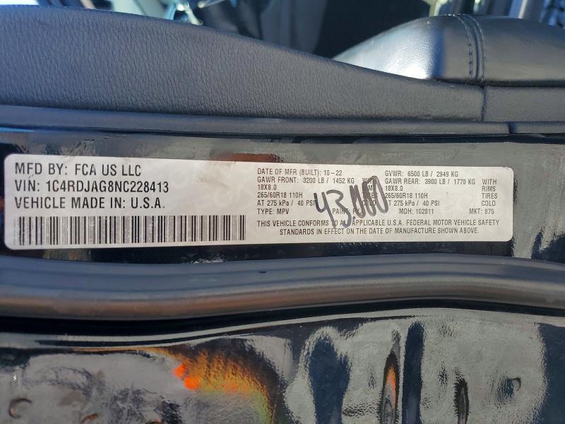 Продаж на аукціоні авто 2022 Dodge Durango, vin: 1C4RDJAG8NC228413, номер лоту: 45887046