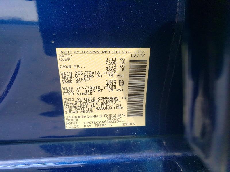 Продажа на аукционе авто 2022 Nissan Titan, vin: 1N6AA1ED4NN103285, номер лота: 41797566