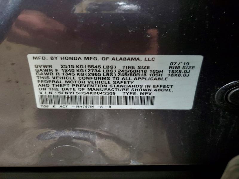 Продажа на аукционе авто 2019 Honda Pilot, vin: 5FNYF5H54KB045509, номер лота: 79173755