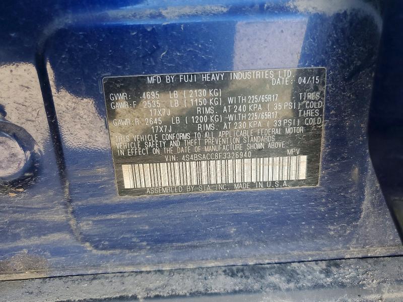 2015 Subaru Outback მანქანა იყიდება აუქციონზე, vin: 4S4BSACC8F3326940, აუქციონის ნომერი: 47094356
