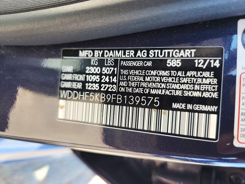Aukcja sprzedaży 2015 Mercedes-benz E, vin: WDDHF5KB9FB139575, numer aukcji: 46507036