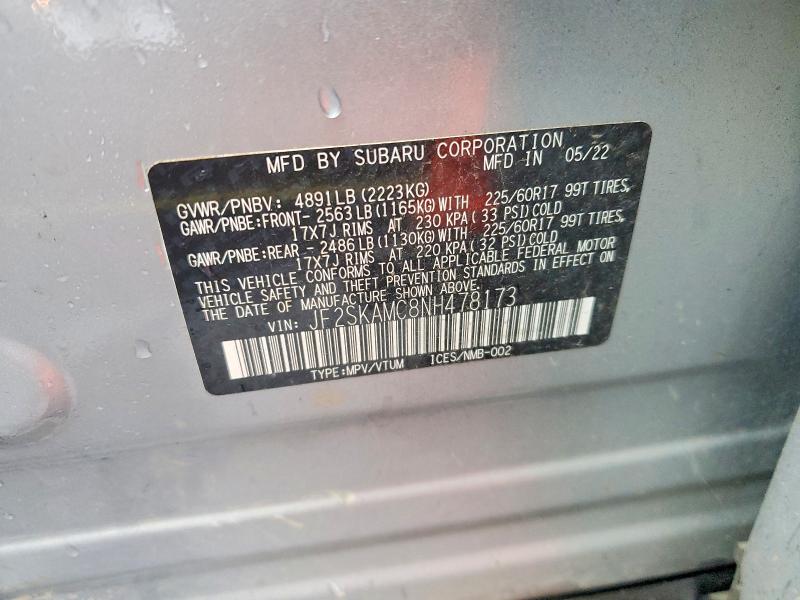 Aukcja sprzedaży 2022 Subaru Forester, vin: JF2SKAMC8NH478173, numer aukcji: 45463856