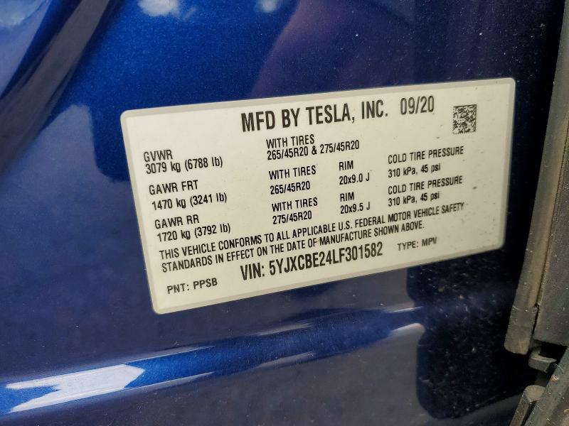 79493865 :رقم المزاد ، 5YJXCBE24LF301582 vin ، 2020 Tesla Model X مزاد بيع
