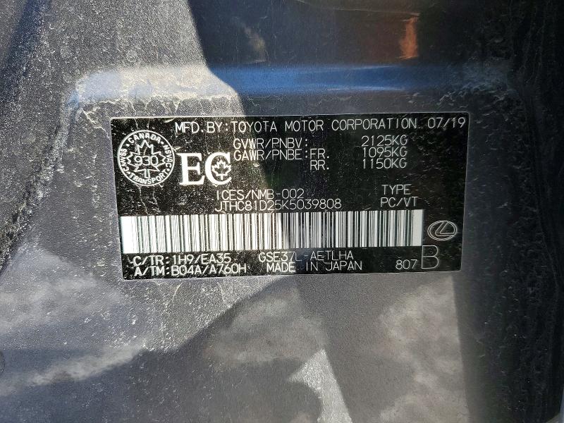 46376606 :رقم المزاد ، JTHC81D25K5039808 vin ، 2019 Lexus Is 300 مزاد بيع