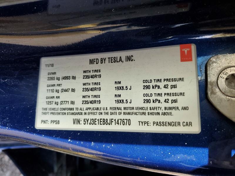 Продажа на аукционе авто 2018 Tesla Model 3, vin: 5YJ3E1EB8JF147670, номер лота: 46161266