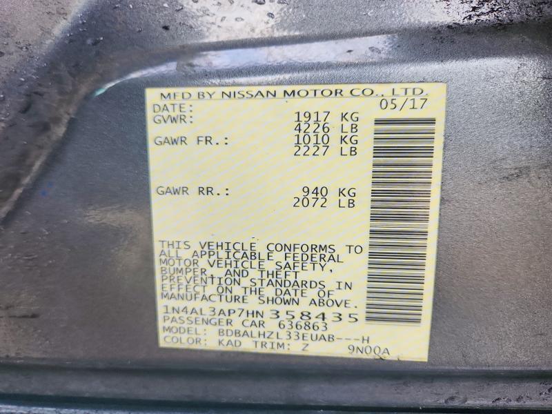 47594566 :رقم المزاد ، 1N4AL3AP7HN358435 vin ، 2017 Nissan Altima مزاد بيع