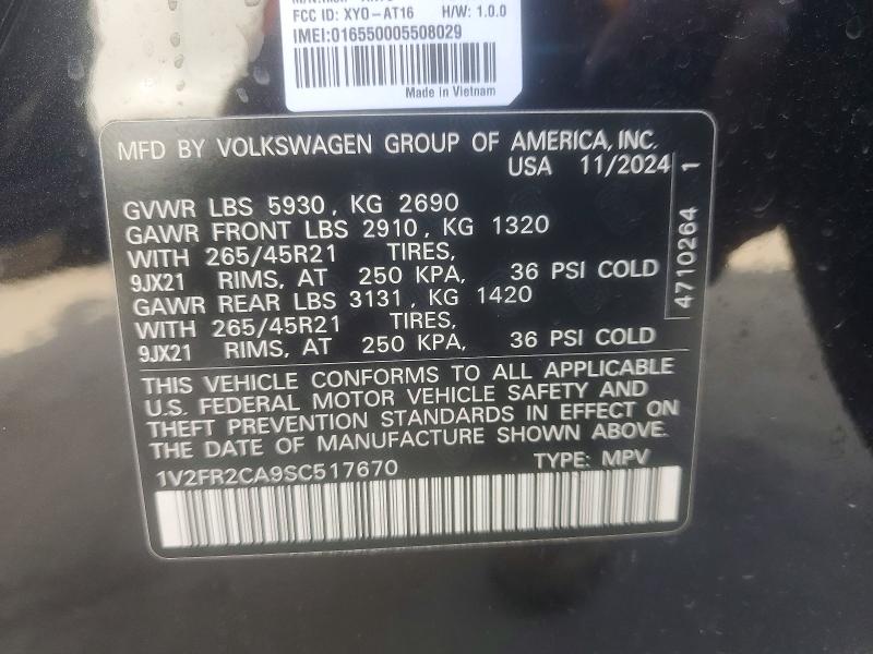 Продажа на аукционе авто 2025 Volkswagen Atlas, vin: 1V2FR2CA9SC517670, номер лота: 78105685