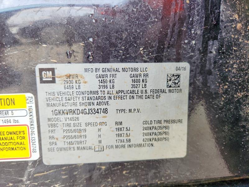 47441916 :رقم المزاد ، 1GKKVRKD4GJ334748 vin ، 2016 Gmc Acadia مزاد بيع