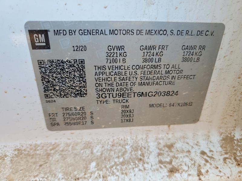 2021 Gmc Sierra მანქანა იყიდება აუქციონზე, vin: 3GTU9EET6MG203824, აუქციონის ნომერი: 79375225