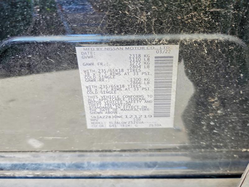 41600286 :رقم المزاد ، 5N1AZ2BJ0NC121219 vin ، 2022 Nissan Murano مزاد بيع