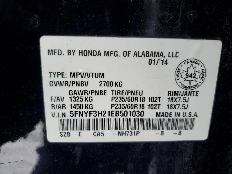 Продаж на аукціоні авто 2014 Honda Pilot, vin: 5FNYF3H21EB501030, номер лоту: 47029906