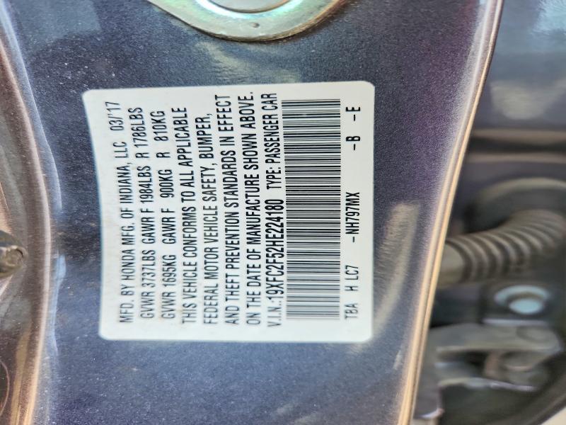 Продажа на аукционе авто 2017 Honda Civic, vin: 19XFC2F52HE224180, номер лота: 48243136