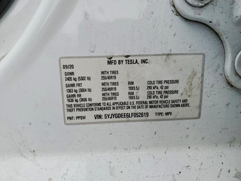48153486 :رقم المزاد ، 5YJYGDEE6LF052619 vin ، 2020 Tesla Model Y مزاد بيع