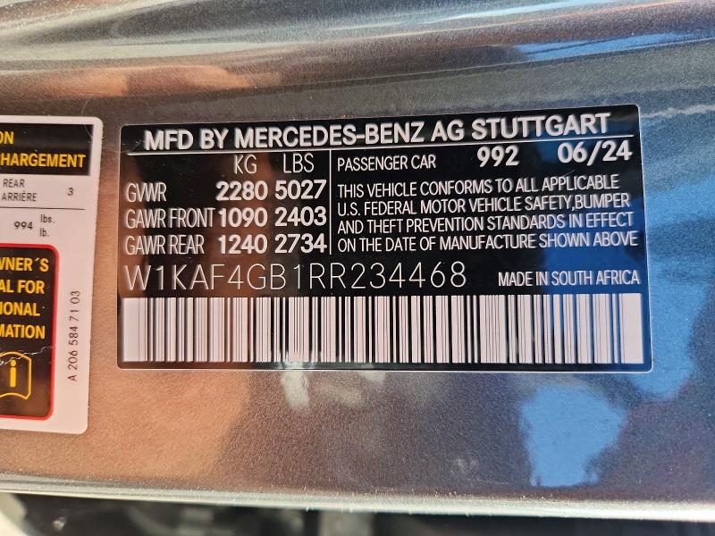 Продажа на аукционе авто 2024 Mercedes-benz C, vin: W1KAF4GB1RR234468, номер лота: 47831616