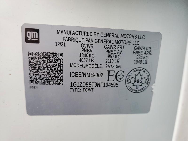 Продажа на аукционе авто 2022 Chevrolet Malibu, vin: 1G1ZD5ST9NF104595, номер лота: 41588846