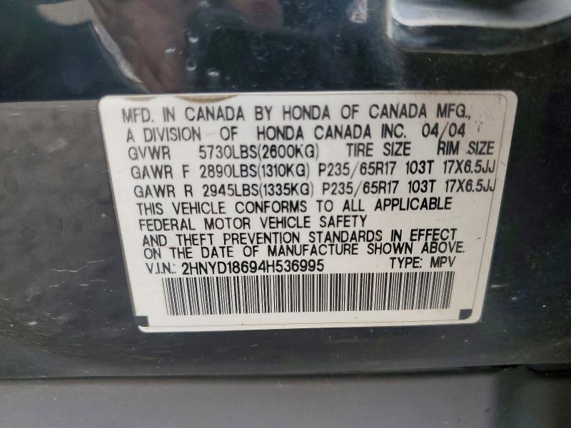 79977755 :رقم المزاد ، 2HNYD18694H536995 vin ، 2004 Acura Mdx مزاد بيع