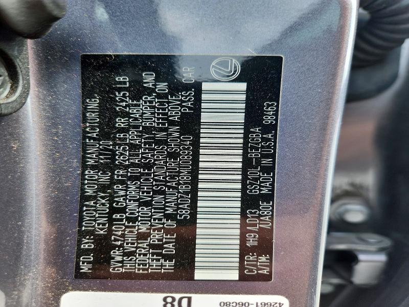41912606 :رقم المزاد ، 58ADZ1B18MU089340 vin ، 2021 Lexus Es 350 مزاد بيع