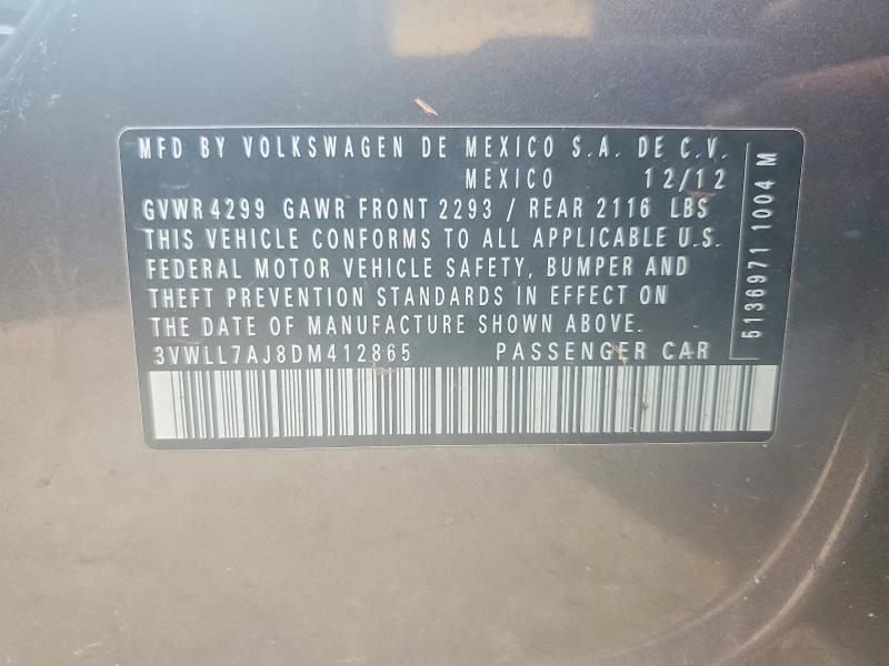 79981365 :رقم المزاد ، 3VWLL7AJ8DM412865 vin ، 2013 Volkswagen Jetta مزاد بيع