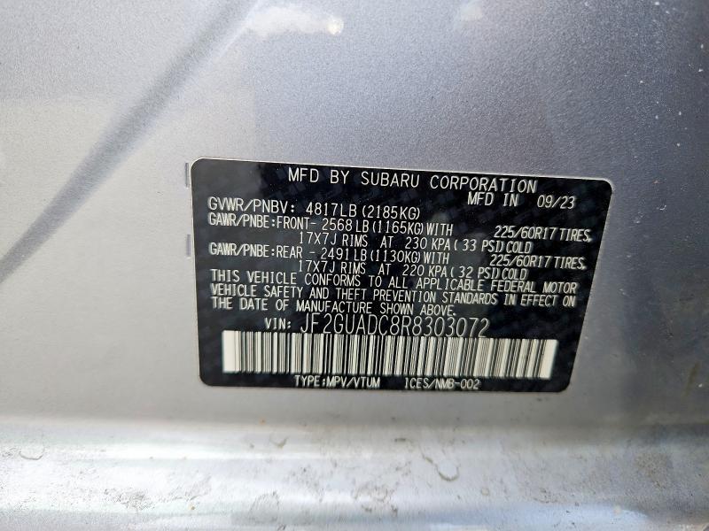 2024 Subaru Crosstrek მანქანა იყიდება აუქციონზე, vin: JF2GUADC8R8303072, აუქციონის ნომერი: 46835726