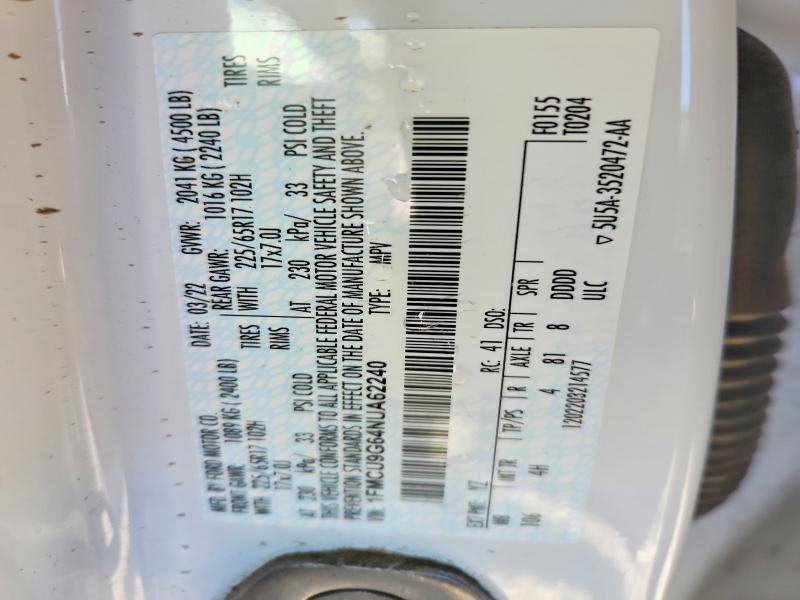 Продажа на аукционе авто 2022 Ford Escape, vin: 1FMCU9G64NUA62240, номер лота: 79821335