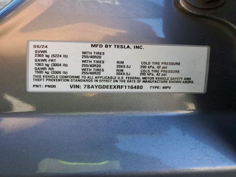 46902716 :رقم المزاد ، 7SAYGDEEXRF116480 vin ، 2024 Tesla Model Y مزاد بيع