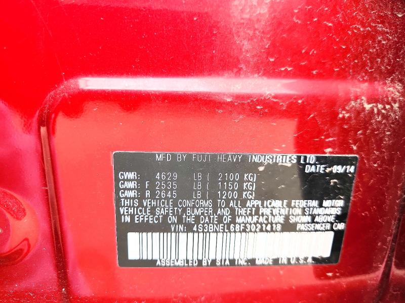 47012416 :رقم المزاد ، 4S3BNEL68F3021418 vin ، 2015 Subaru Legacy مزاد بيع
