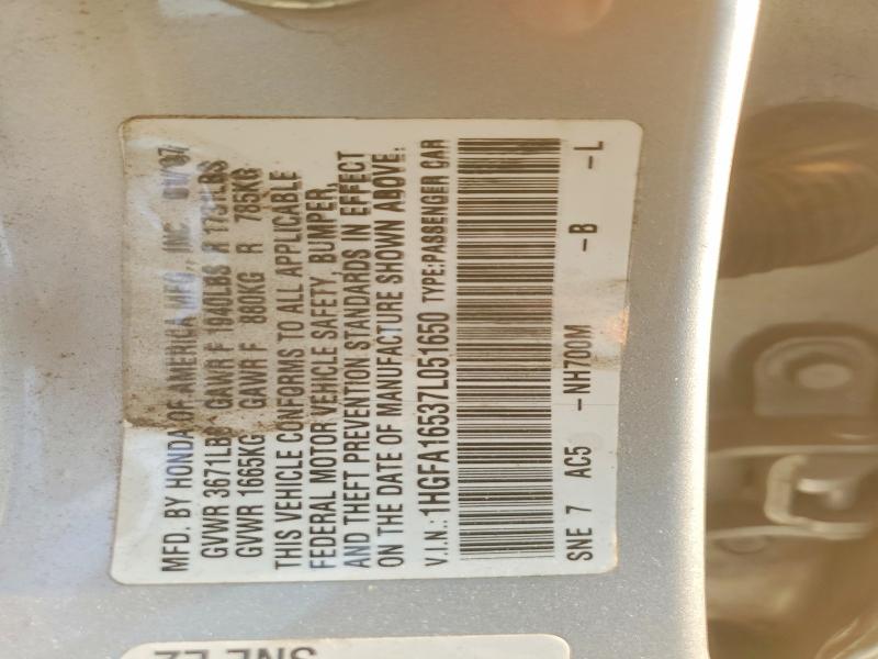 47219176 :رقم المزاد ، 1HGFA16537L051650 vin ، 2007 Honda Civic مزاد بيع
