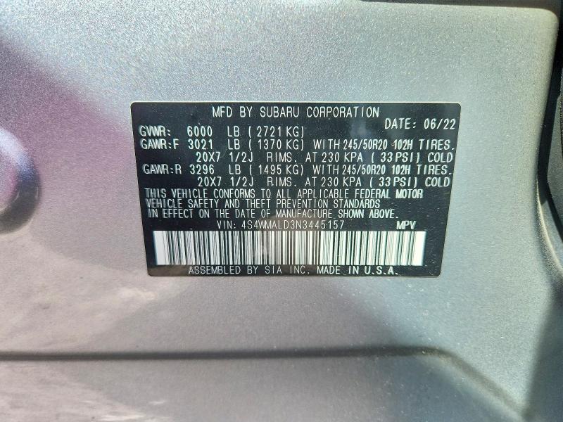 Продажа на аукционе авто 2022 Subaru Ascent, vin: 4S4WMALD3N3445157, номер лота: 47408286