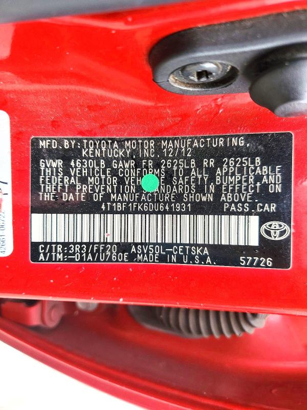 Продаж на аукціоні авто 2013 Toyota Camry, vin: 4T1BF1FK6DU641931, номер лоту: 48221966