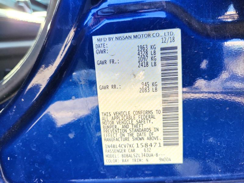 47741876 :رقم المزاد ، 1N4BL4CV7KC158471 vin ، 2019 Nissan Altima مزاد بيع