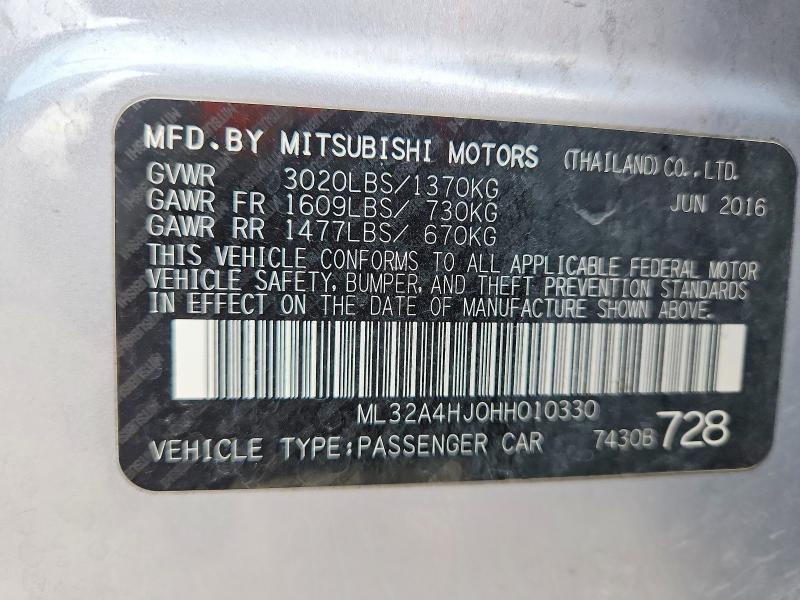 Aukcja sprzedaży 2017 Mitsubishi Mirage, vin: ML32A4HJ0HH010330, numer aukcji: 79746195