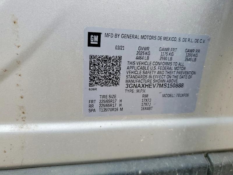 Продаж на аукціоні авто 2021 Chevrolet Equinox, vin: 3GNAXHEV7MS150888, номер лоту: 45693746