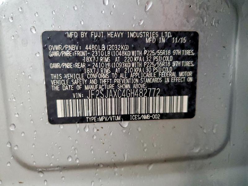 Продажа на аукционе авто 2016 Subaru Forester, vin: JF2SJAXC4GH482772, номер лота: 46350446