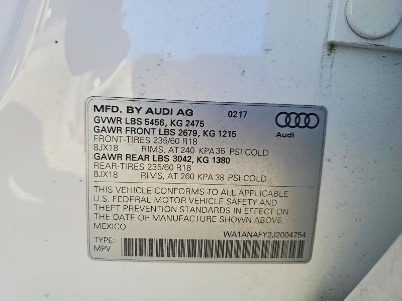 Продаж на аукціоні авто 2018 Audi Q5, vin: WA1ANAFY2J2004754, номер лоту: 78907095