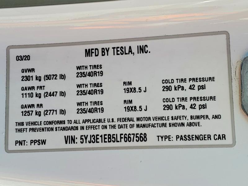 Aukcja sprzedaży 2020 Tesla Model 3, vin: 5YJ3E1EB5LF667568, numer aukcji: 47415276