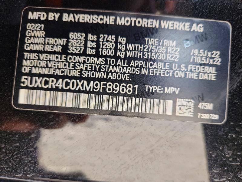 46033956 :رقم المزاد ، 5UXCR4C0XM9F89681 vin ، 2021 Bmw X5 مزاد بيع