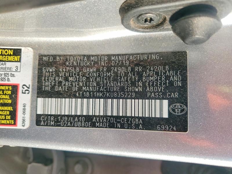 Продажа на аукционе авто 2019 Toyota Camry, vin: 4T1B11HK7KU835229, номер лота: 47966656