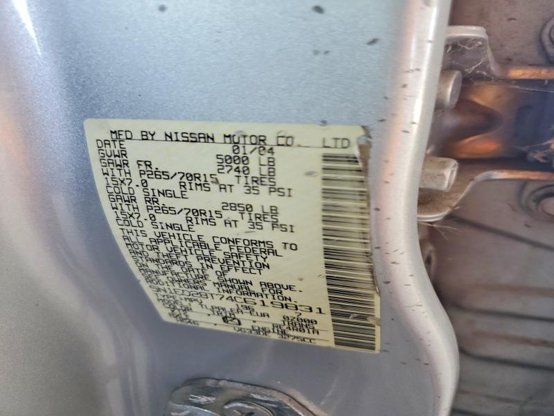 2004 Nissan Xterra მანქანა იყიდება აუქციონზე, vin: 5N1ED28T74C619831, აუქციონის ნომერი: 47953426