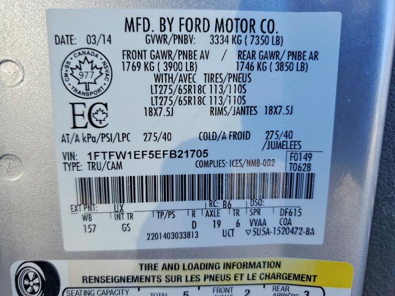 Aukcja sprzedaży 2014 Ford F150, vin: 1FTFW1EF5EFB21705, numer aukcji: 46056056