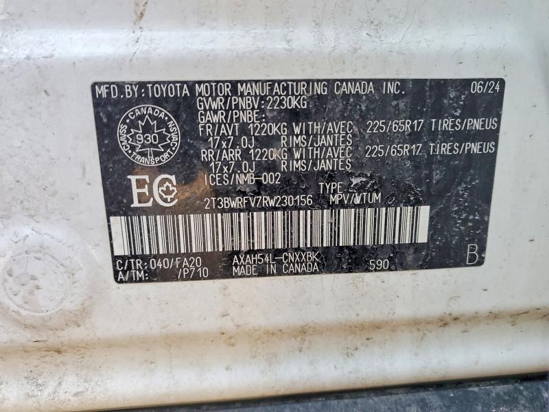2024 Toyota Rav4 Hybrid მანქანა იყიდება აუქციონზე, vin: 2T3BWRFV7RW230156, აუქციონის ნომერი: 79808865