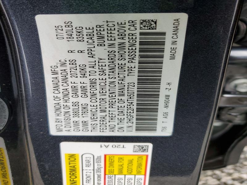 Продаж на аукціоні авто 2026 Honda Civic, vin: 2HGFE2F54TH507723, номер лоту: 79301395