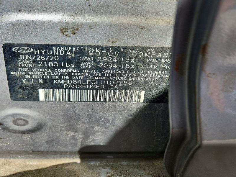 Продаж на аукціоні авто 2020 Hyundai Elantra, vin: KMHD84LF0LU107253, номер лоту: 79406945