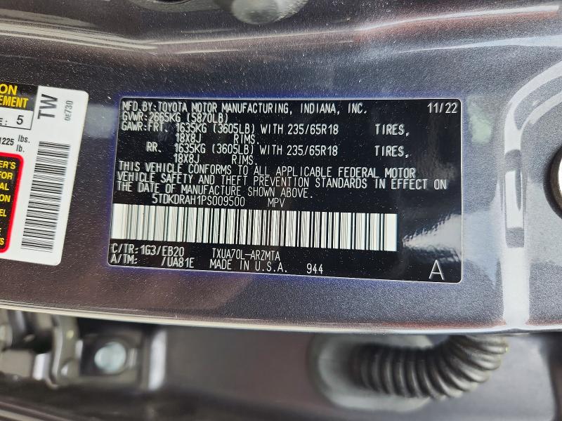 2023 Toyota Highlander მანქანა იყიდება აუქციონზე, vin: 5TDKDRAH1PS009500, აუქციონის ნომერი: 47973486