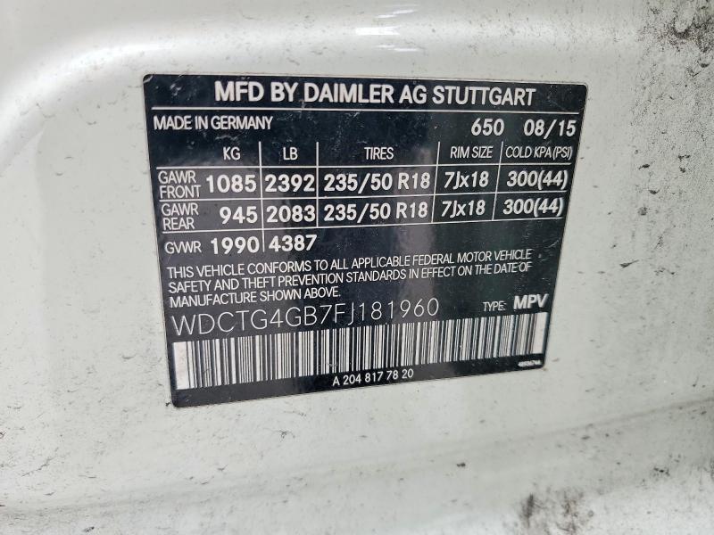 Aukcja sprzedaży 2015 Mercedes-benz Gla, vin: WDCTG4GB7FJ181960, numer aukcji: 46611926
