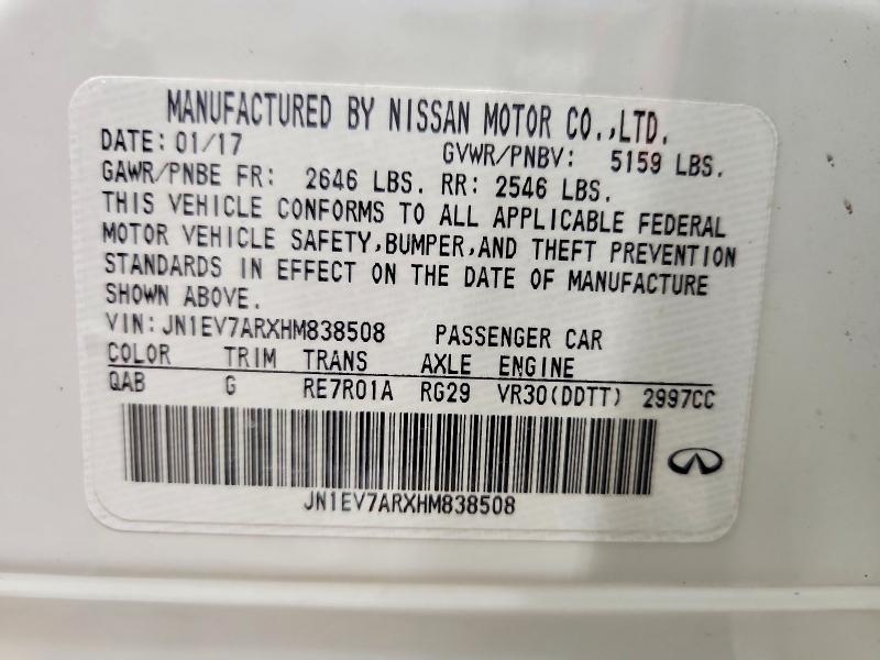 Продажа на аукционе авто 2017 Infiniti Q50, vin: JN1EV7ARXHM838508, номер лота: 45520716