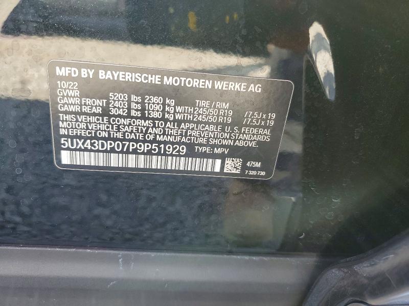 41840316 :رقم المزاد ، 5UX43DP07P9P51929 vin ، 2023 Bmw X3 مزاد بيع