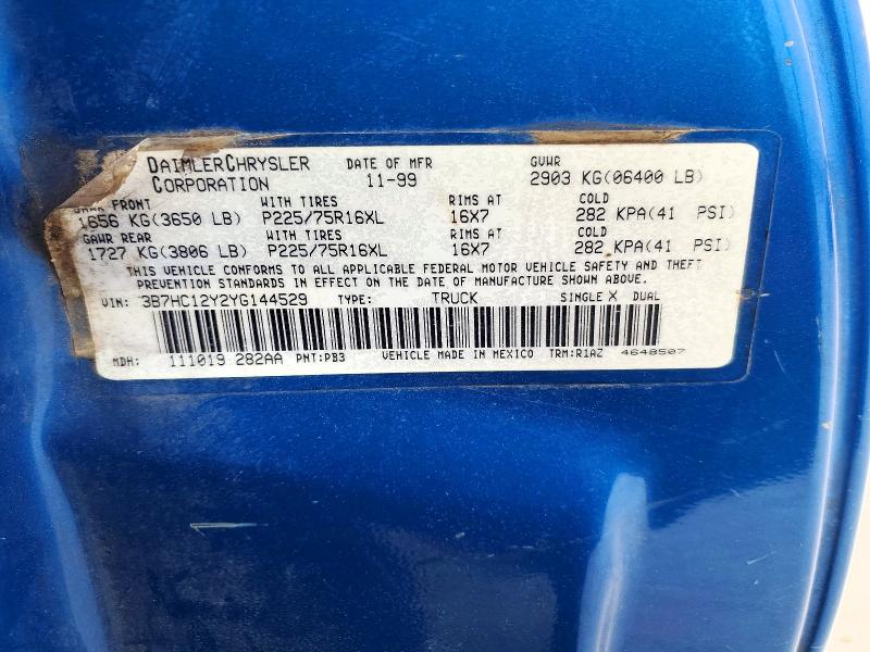 Продажа на аукционе авто 2000 Dodge Ram 1500, vin: 3B7HC12Y2YG144529, номер лота: 47921216