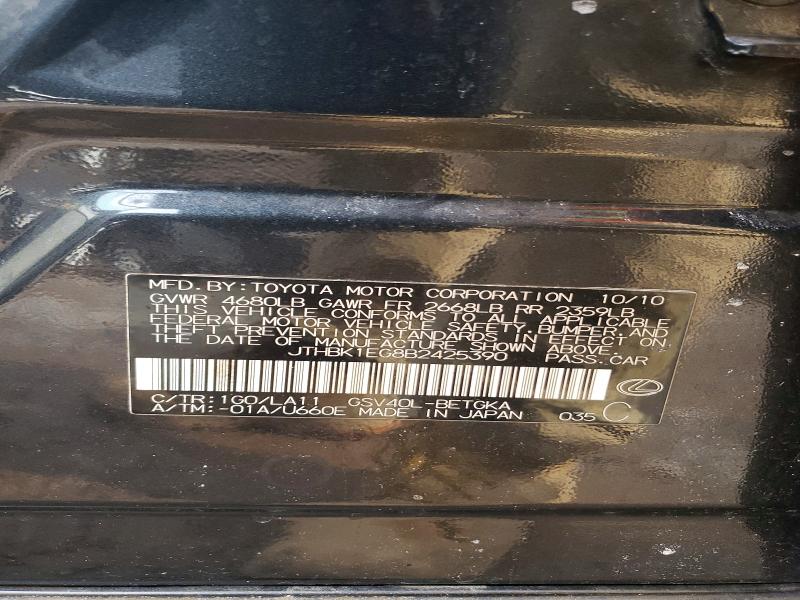 45697026 :رقم المزاد ، JTHBK1EG8B2425390 vin ، 2011 Lexus Es 350 مزاد بيع