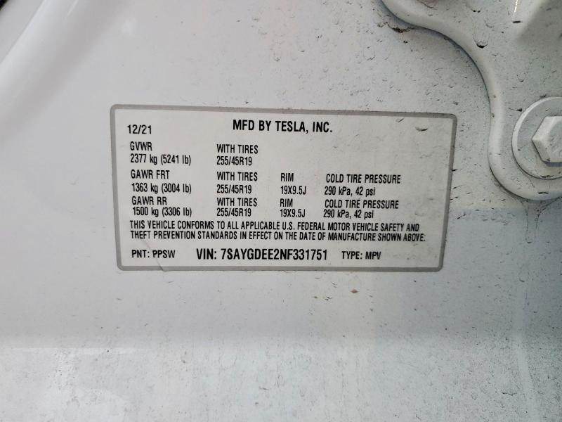 2022 Tesla Model Y მანქანა იყიდება აუქციონზე, vin: 7SAYGDEE2NF331751, აუქციონის ნომერი: 48042056