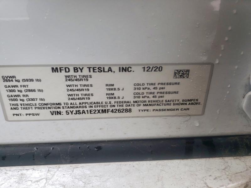 Продажа на аукционе авто 2021 Tesla Model S, vin: 5YJSA1E2XMF426288, номер лота: 79360645